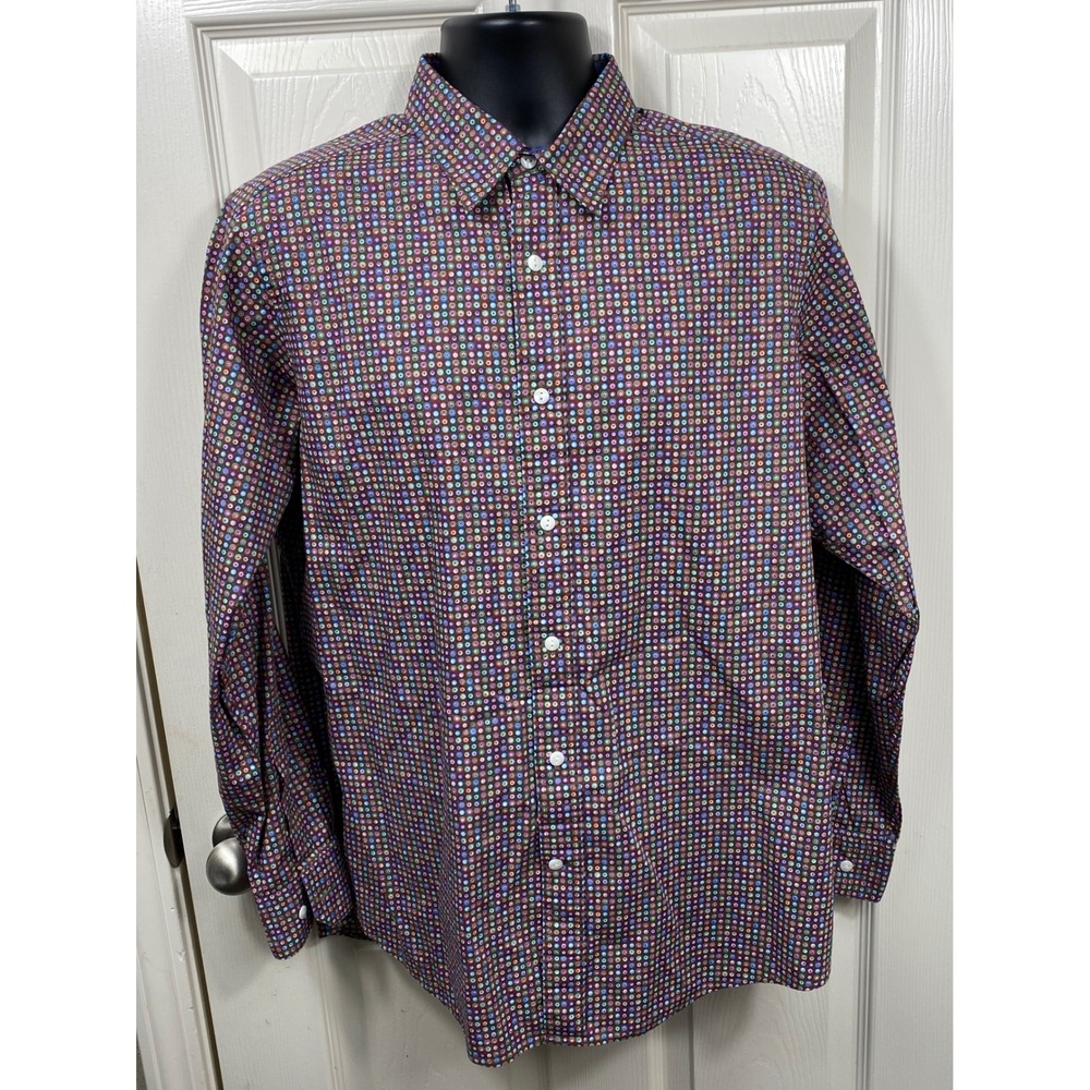 Cremieux Premium Denim Men's Button-Down Shirt Colorful‎ Circles Pattern L